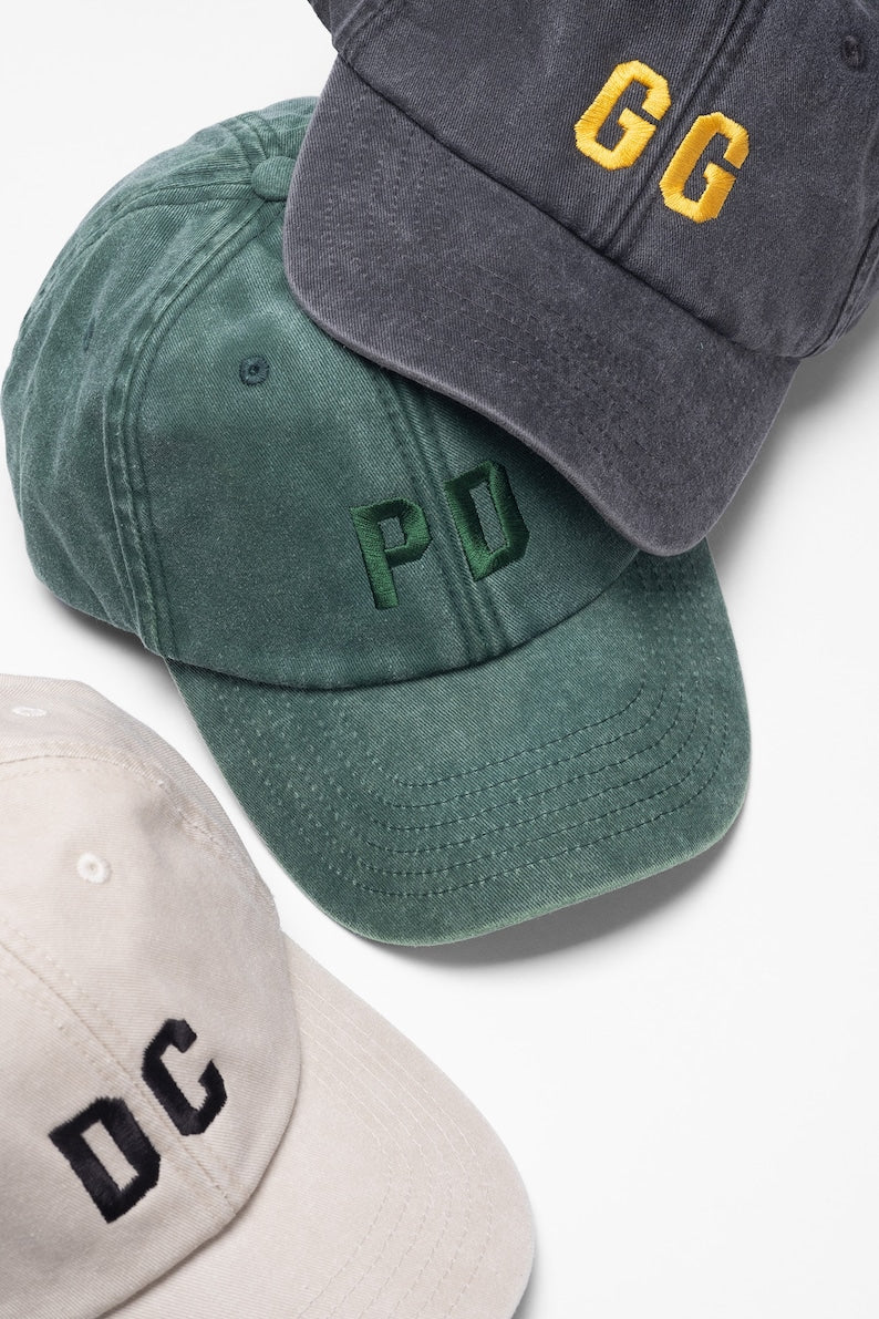 Custom Embroidered Cap - Unisex Personalised Vintage Washed Out Cotton Dad Style Hat with Initials - One Size - Gift for Him or Her il_794xN.4702924918_p8q6.jpg