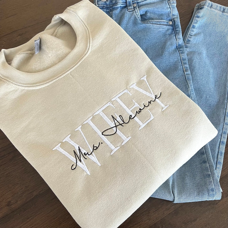 Custom Mrs. Embroidered Sweatshirt, Date On Sleeve, Hubby Wifey Shirt, Gift For Bride, Future Mrs Hoodie, Engagement Gift, Bride To Be il_794xN.4731164034_jvy7_d5747b3b-254e-4850-aada-c10f6989fcaa.jpg?v=1742187630