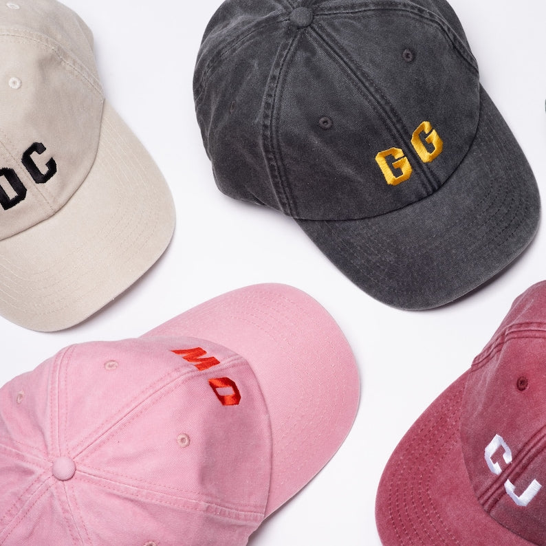 Custom Embroidered Cap - Unisex Personalised Vintage Washed Out Cotton Dad Style Hat with Initials - One Size - Gift for Him or Her il_794xN.4751154029_cdd0.jpg