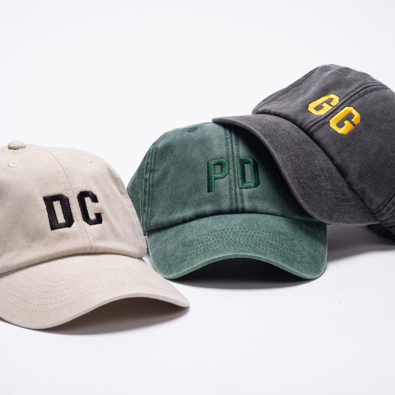 Custom Embroidered Cap - Unisex Personalised Vintage Washed Out Cotton Dad Style Hat with Initials - One Size - Gift for Him or Her il_794xN.4751161659_jwi4.jpg