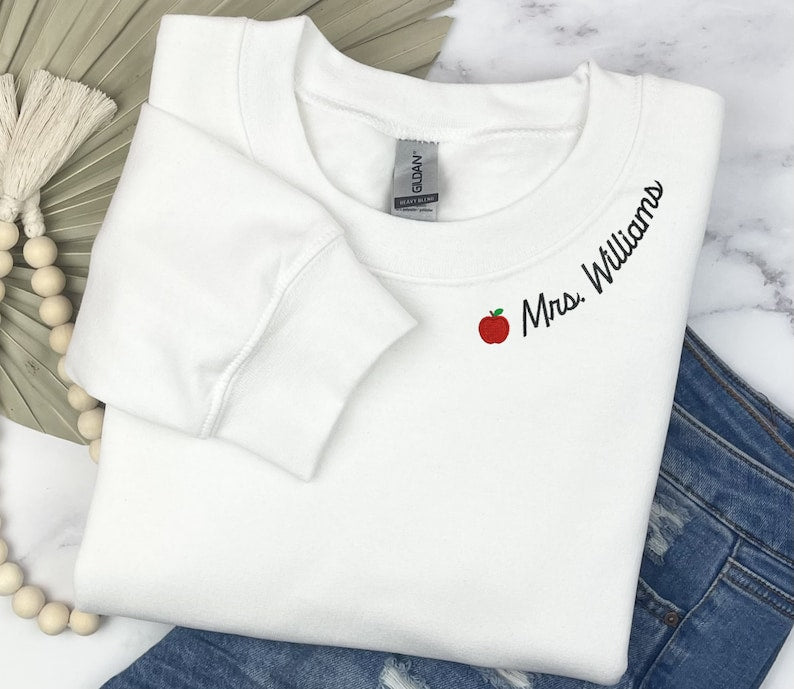 Custom Sweatshirt with Mrs. Embroidered name on neckline. Teacher gifts to show teacher appreciation il_794xN.4818752472_itwq_e50b7f91-a1c6-4c5b-b5bb-a6e46dae2d54.jpg?v=1743397366