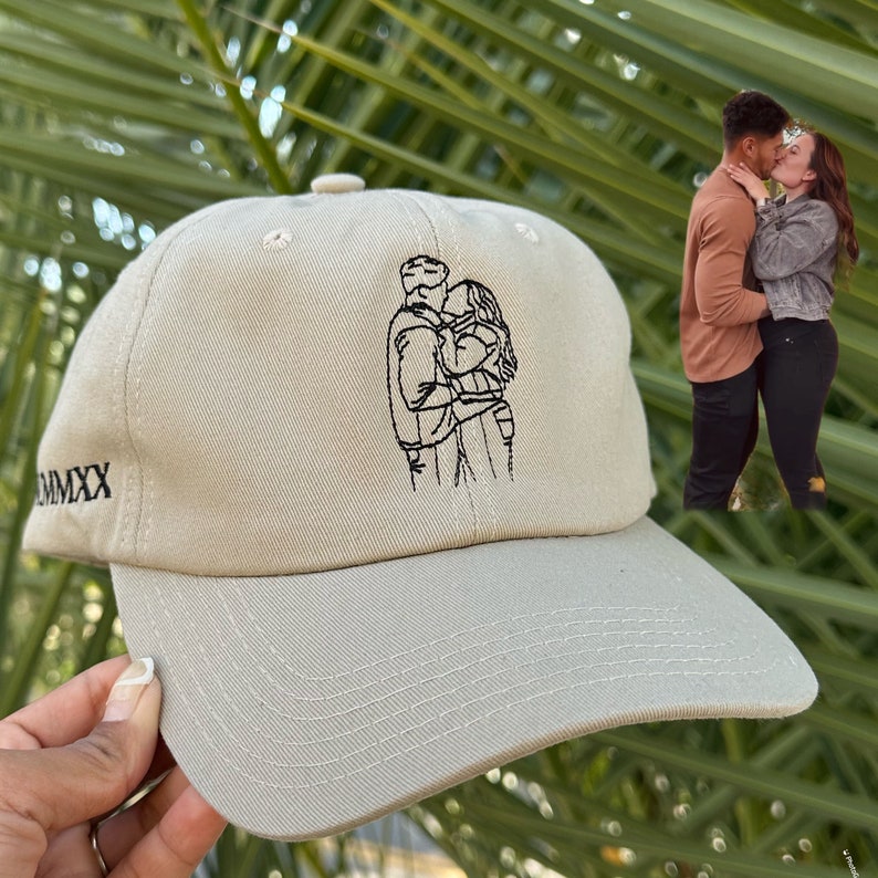 Line Art Portrait Embroidered with Roman Numerals Date on Dad Hat | Couples Embroidery Couples Hat | Couples Hat | Gifts for Her | Gifts for Him il_794xN.4819896772_ns2b.jpg