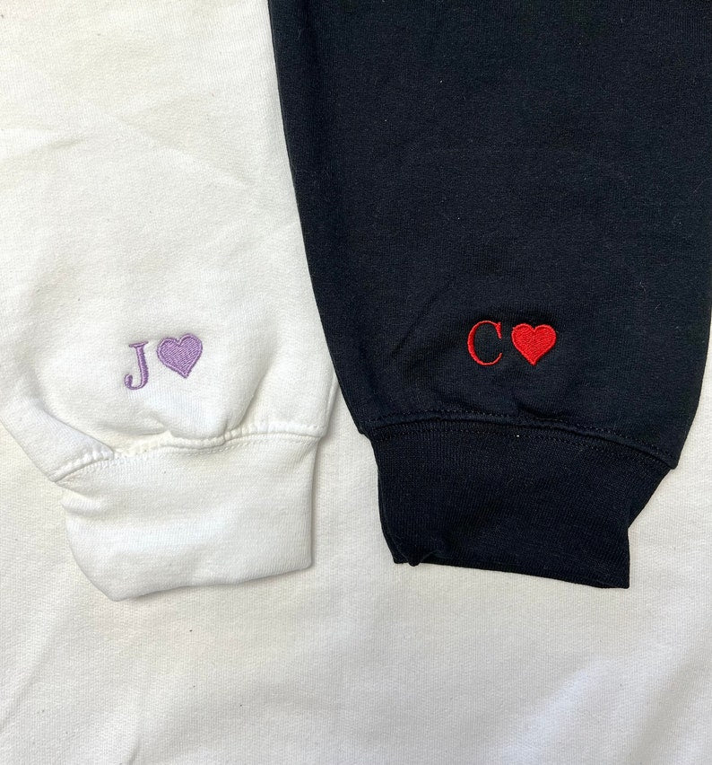 Custom Embroidered Initial Heart Sweatshirt, Initial on Sleeve, Couple Shirt, Anniversary, Couple's Shirt, Custom Embroidered Hoodie. il_794xN.4870904498_bhez.jpg