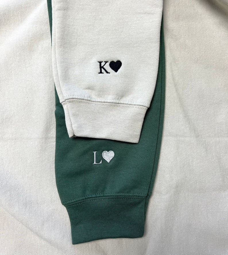 Custom Embroidered Initial Heart Sweatshirt, Initial on Sleeve, Couple Shirt, Anniversary, Couple's Shirt, Custom Embroidered Hoodie. il_794xN.4870904516_ks96.jpg