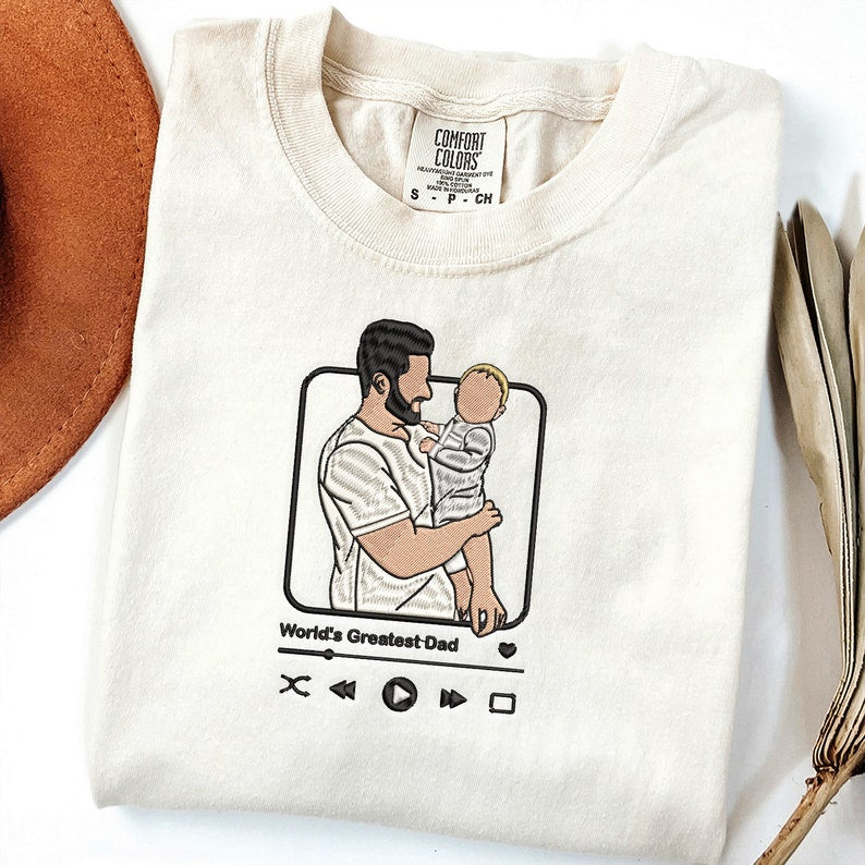 Custom Embroidered Family Portrait Shirt - Father's Day Gift - Personalized Dad Shirt - Embroidered Photo Shirt - Comfort Color Music Shirt il_794xN.4917898678_ldda.jpg