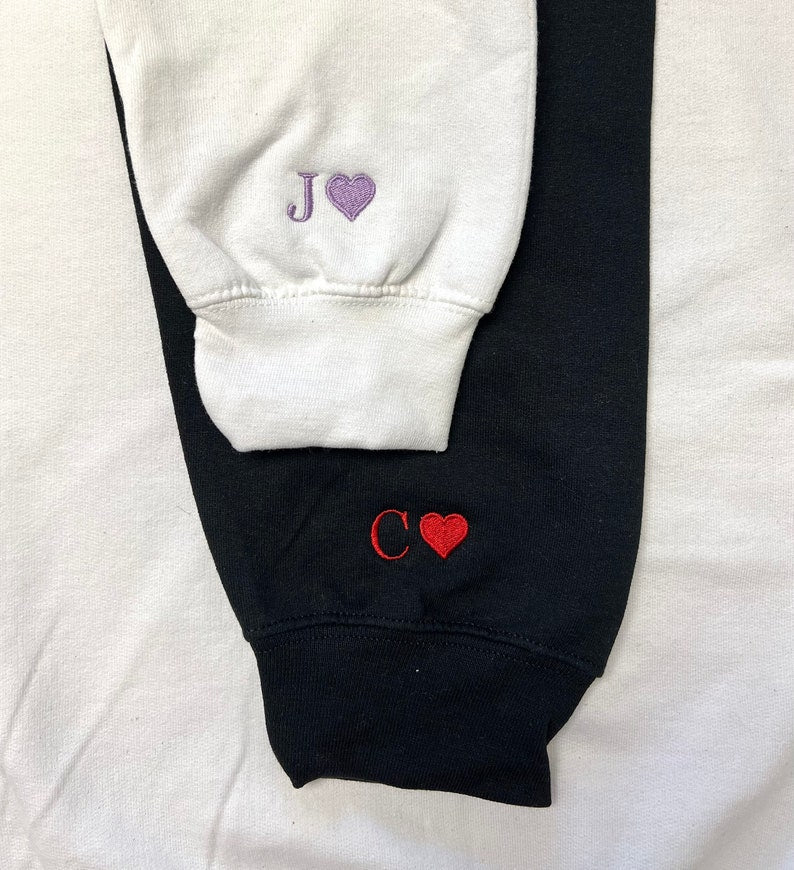 Custom Embroidered Initial Heart Sweatshirt, Initial on Sleeve, Couple Shirt, Anniversary, Couple's Shirt, Custom Embroidered Hoodie. il_794xN.4919171293_zlk4.jpg
