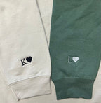 Custom Embroidered Initial Heart Sweatshirt, Initial on Sleeve, Couple Shirt, Anniversary, Couple's Shirt, Custom Embroidered Hoodie. il_794xN.4919171315_ew1a.jpg