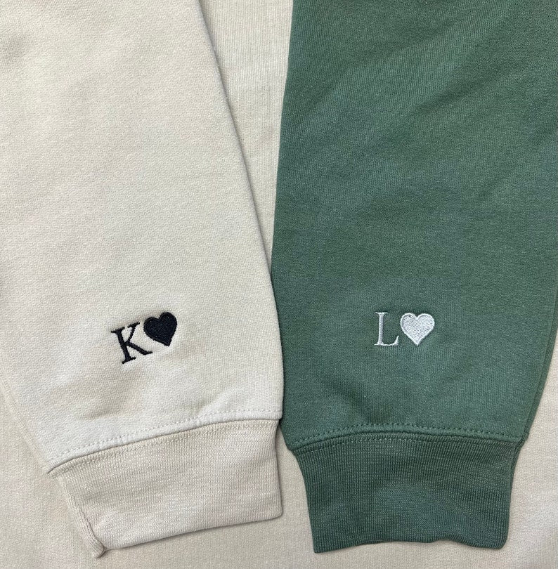Custom Embroidered Initial Heart Sweatshirt, Initial on Sleeve, Couple Shirt, Anniversary, Couple's Shirt, Custom Embroidered Hoodie. il_794xN.4919171315_ew1a.jpg