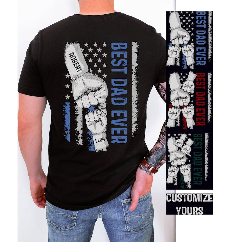 Personalized Dad Raised Fist Bump T-Shirt, Custom Kid Names Gift For Daddy, Best Dad Ever Shirt, Dad Kids Matching Tshirt, Father's Day Gift il_794xN.4930244684_jo38.jpg
