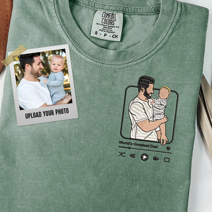 Custom Embroidered Family Portrait Shirt - Father's Day Gift - Personalized Dad Shirt - Embroidered Photo Shirt - Comfort Color Music Shirt il_794xN.4999031719_gf9r.jpg
