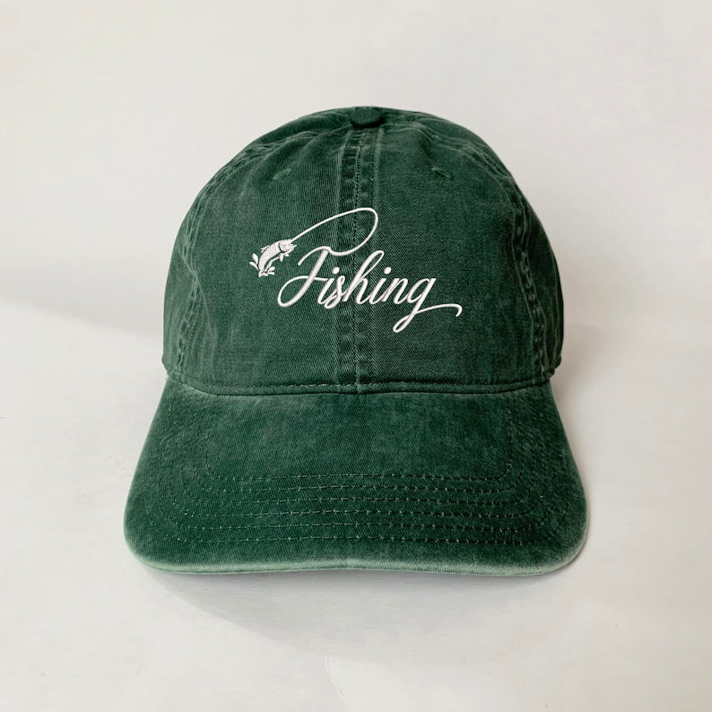 Fishing Embroidered Baseball Cap Vintage Adjustable Dad Hat for Fishermen, Outdoor Adventure Fishing Hat Gift, Stylish Embroidery Cap for Men and Women Who Love Fishing