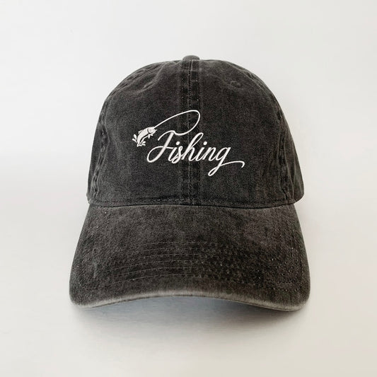 Fishing Embroidered Baseball Cap Vintage Adjustable Dad Hat for Fishermen, Outdoor Adventure Fishing Hat Gift, Stylish Embroidery Cap for Men and Women Who Love Fishing