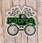 Monster Truck Race Car Checkered Flag Personalized Iron On Patch Embroidered Applique Custom Name Tag