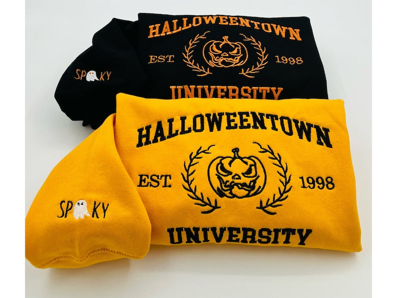 Embroidered Halloween embroidery sweatshirt/Halloweentown sweatshirt, sleeve spooky, ghost, Y2K Style Embroidered Crewneck| Pumpkin Shirt