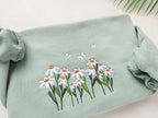 Daisies And Butterfly Embroidered Sweatshirt, Butterfly Sweatshirt,Crewneck Sweatshirt,Embroidery Patterns,Flower Embroidery, Best Gift