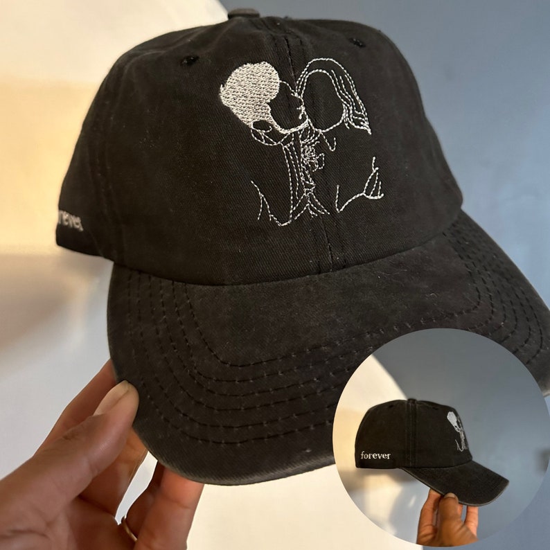 Line Art Portrait Embroidered with Roman Numerals Date on Dad Hat | Couples Embroidery Couples Hat | Couples Hat | Gifts for Her | Gifts for Him il_794xN.5104776329_bv2l.jpg