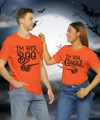 Halloween Couple Shirt Funny Halloween Sweatshirt Spooky Season Tee Im Her Boo and I'm His Ghoul Matching Shirts Skeleton Hands His and Her