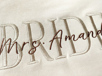 Personalized Embroidered Bride Sweatshirt, Custom Last Name Sweatshirt, Engagement Sweatshirt, Engagement Sweatshirt, Couple Gift for Friend