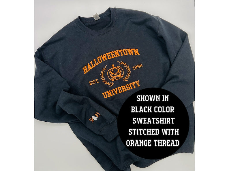 Embroidered Halloween embroidery sweatshirt/Halloweentown sweatshirt, sleeve spooky, ghost, Y2K Style Embroidered Crewneck| Pumpkin Shirt