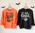 Halloween Couple Shirt Funny Halloween Sweatshirt Spooky Season Tee Im Her Boo and I'm His Ghoul Matching Shirts Skeleton Hands His and Her