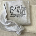 Let s Get Spooky Halloween Sweatshirt Cozy Embroidered Spider Web and Pumpkin Inspired Fall Pullover, Cute Spooky Season Sweater for Women & Men