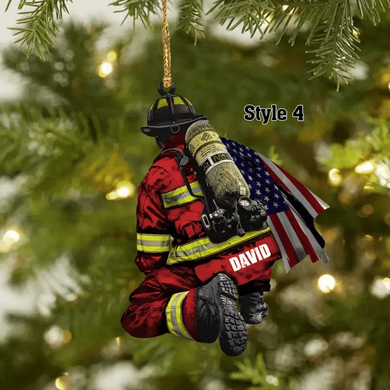 Personalized Firefighter and Fire Extinguisher Christmas Ornament for Fireman, US Flag Firefighter Ornament, Custom Acrylic Car Ornament il_794xN.5213310522_cvzt.jpg