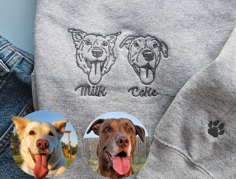 Embroidered Sweatshirt Custom Dog Mom Birthday Gift Dog Lover Sweatshirt Cat Lover Personalized Dog Dad Gift Pet Face Sweatshirt Gift Father