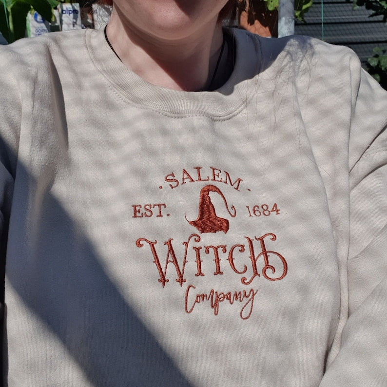Embroidered Sweatshirt, Halloween Embroidered Crewneck, Salem Witch Sweatshirt, Spooky Season Crewneck, Vintage Salem Witch Hoodie