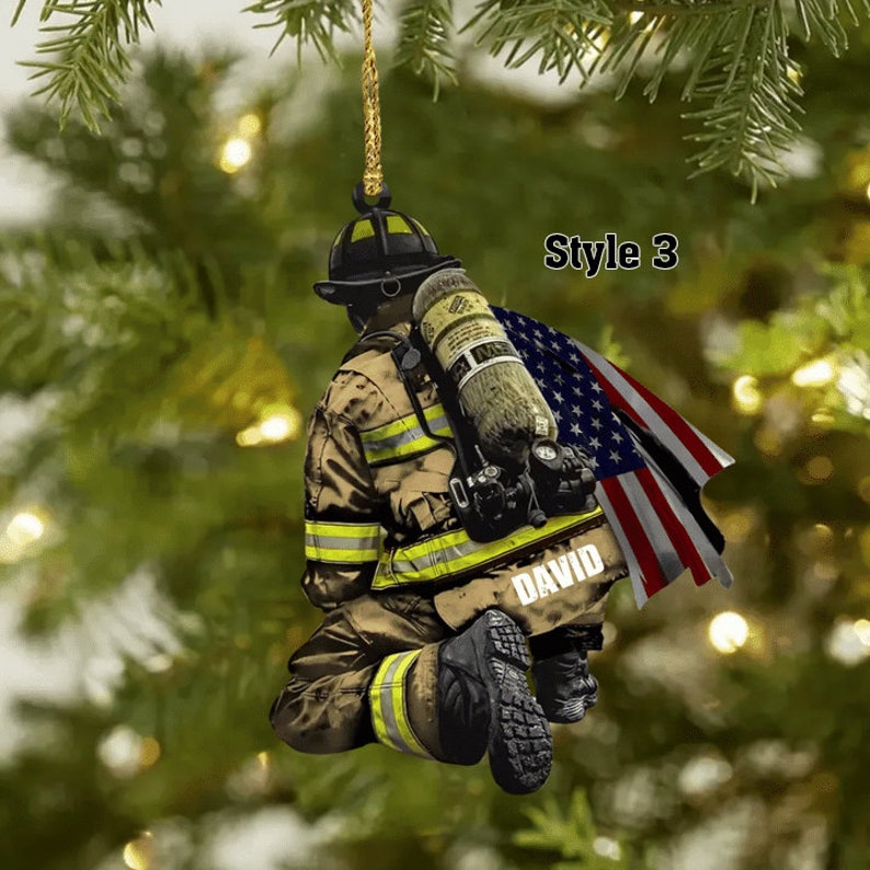Personalized Firefighter and Fire Extinguisher Christmas Ornament for Fireman, US Flag Firefighter Ornament, Custom Acrylic Car Ornament il_794xN.5261526705_gugc.jpg
