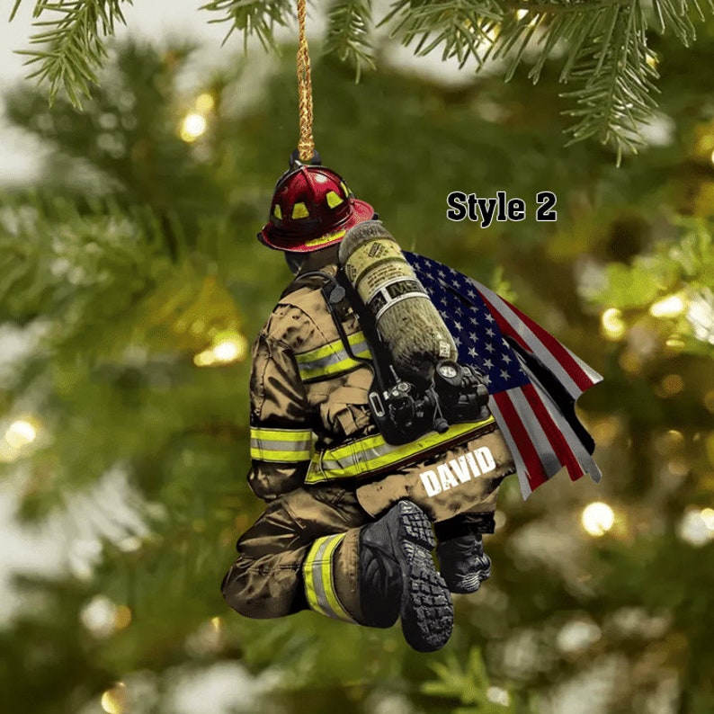 Personalized Firefighter and Fire Extinguisher Christmas Ornament for Fireman, US Flag Firefighter Ornament, Custom Acrylic Car Ornament il_794xN.5261526709_dkgn.jpg