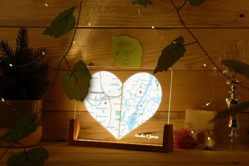 Custom Two Location Heart Night Light - Engaged Gift for Her - Long Distance Relationship Gift - Anniversary Gift for Her - Personalized Map il_794xN.5368790906_el14.jpg