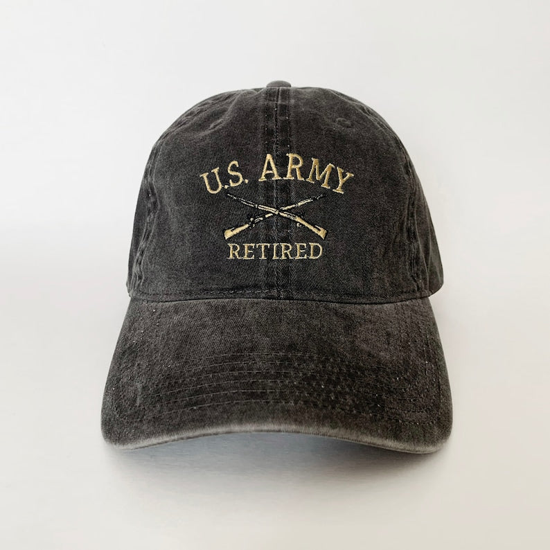 United States Army Retired Embroidered Dad Hat Military Veteran Baseball Cap, Army Retirement Gift, Patriotic Washed Cotton Unisex Casual Cap