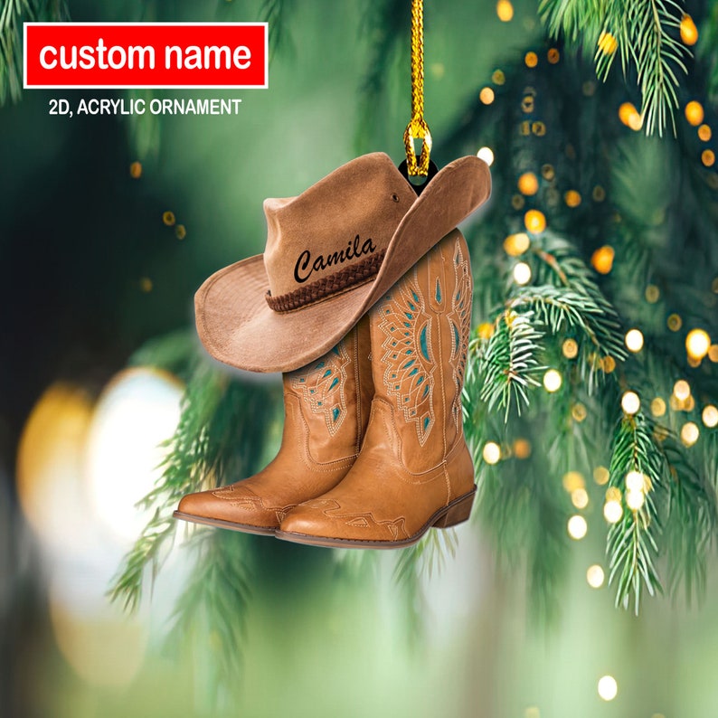 Cowboy Boots And Hat Personalized Ornament, 2D Acrylic Christmas Ornament, Cowboy Cowgirl Gift, Horse Lover Ornament il_794xN.5406498134_8zyu.jpg