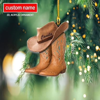 Cowboy Boots And Hat Personalized Ornament, 2D Acrylic Christmas Ornament, Cowboy Cowgirl Gift, Horse Lover Ornament il_794xN.5406498134_8zyu.jpg