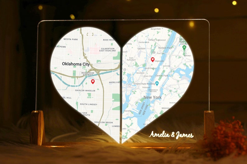 Custom Two Location Heart Night Light - Engaged Gift for Her - Long Distance Relationship Gift - Anniversary Gift for Her - Personalized Map il_794xN.5416957737_6qa7.jpg