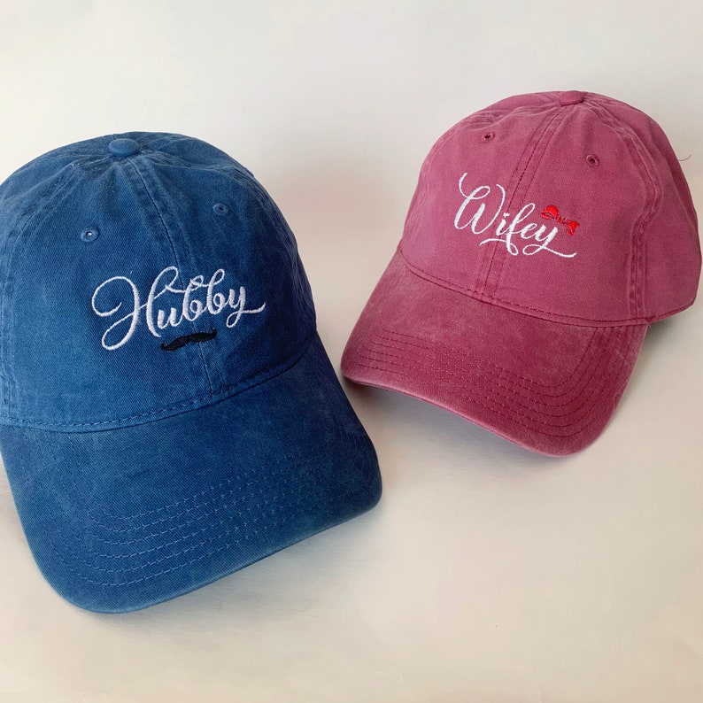 Couples Embroidered Baseball Caps Matching Hubby & Wifey Hats, Adjustable Hat, Cute Anniversary Gift for Husband and Wife