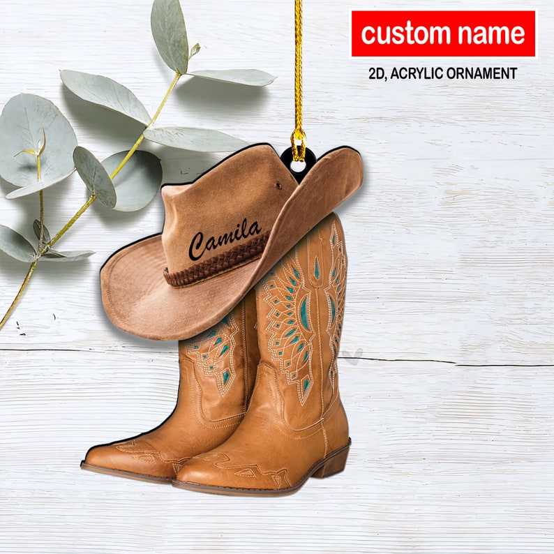 Cowboy Boots And Hat Personalized Ornament, 2D Acrylic Christmas Ornament, Cowboy Cowgirl Gift, Horse Lover Ornament il_794xN.5454639125_8luu.jpg