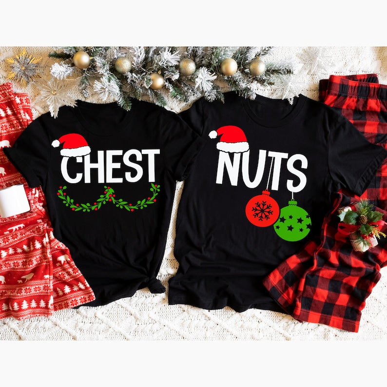 Chest Nuts Christmas Sweatshirts Couples Christmas Shirts Family Holiday Hoodie Boyfriend Christmas Gift for Couple Ugly Christmas Sweater