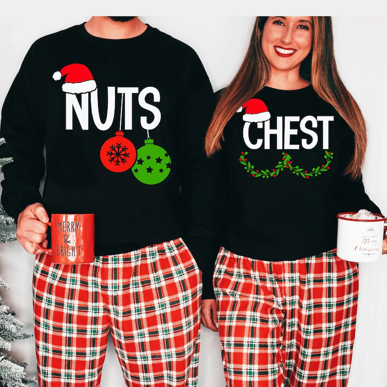 Chest Nuts Christmas Sweatshirts Couples Christmas Shirts Family Holiday Hoodie Boyfriend Christmas Gift for Couple Ugly Christmas Sweater