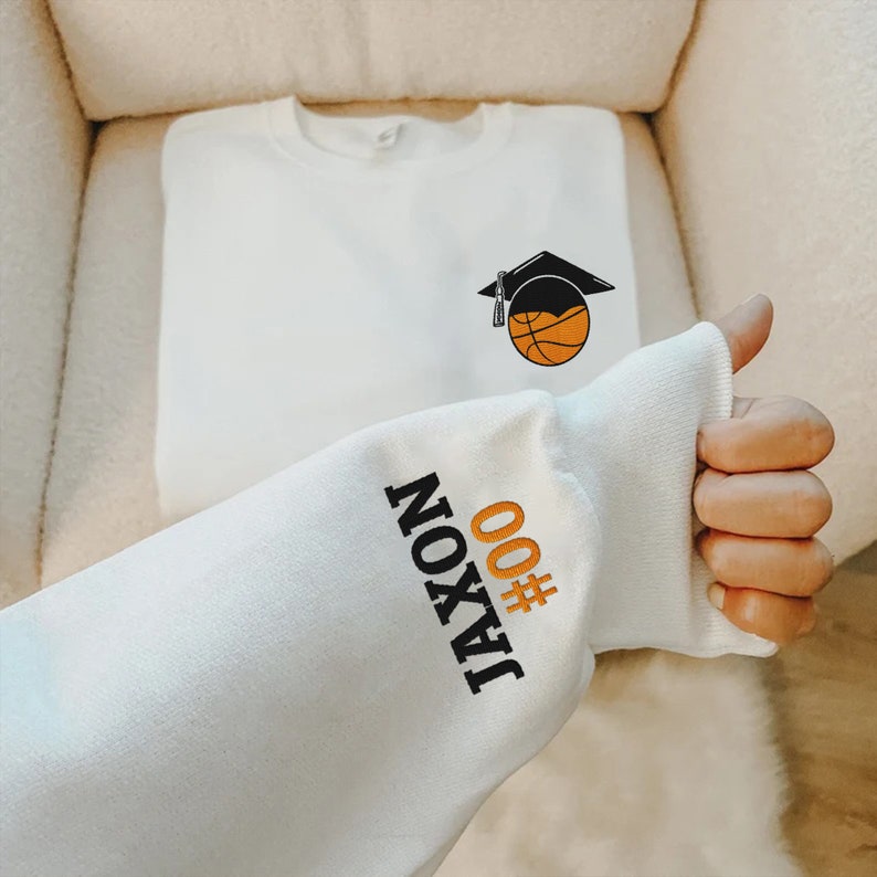 Basketball Embroidered Sweatshirt, Name On Sleeve, Senior Basketball Sweater Hoodie, Basketball Player Pullover, Gift For Basketball Mom Coach