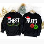 Chest Nuts Christmas Sweatshirts Couples Christmas Shirts Family Holiday Hoodie Boyfriend Christmas Gift for Couple Ugly Christmas Sweater