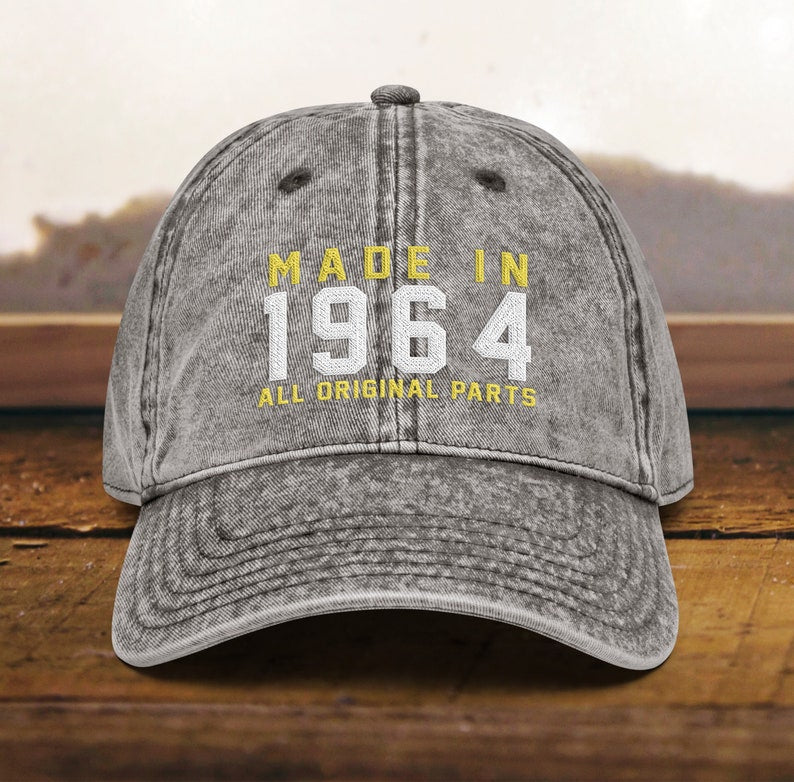 60th Birthday gift Vintage Embroidered Hat for 60th Birthday Born In 1964 Cotton Twill Cap il_794xN.5614737215_36ae.jpg
