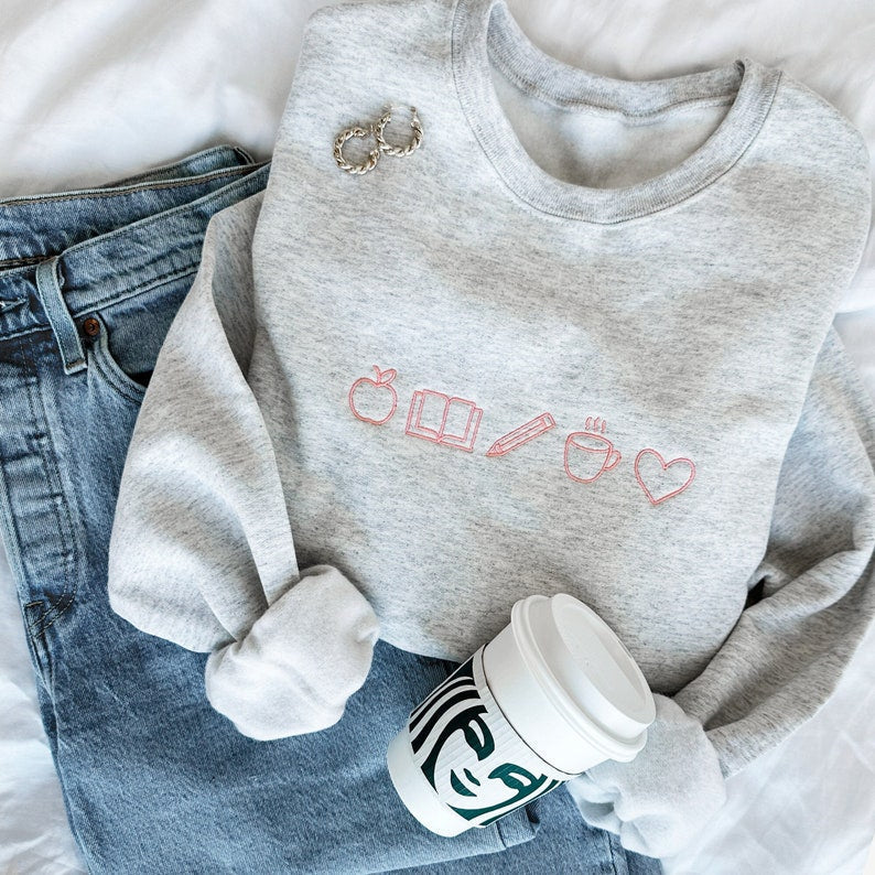 Embroidered Teacher Life Crewneck Sweatshirt with Cute Teacher Icons| Perfect Personalized Gift For Teachers Week | Teacher Life il_794xN.5658161735_78uj.jpg?v=1743397405