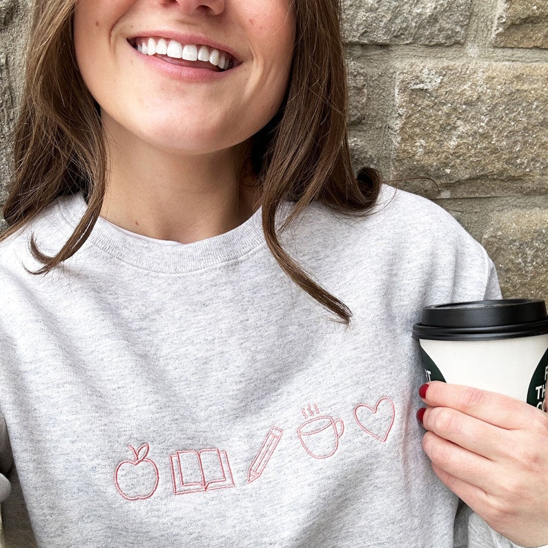 Embroidered Teacher Life Crewneck Sweatshirt with Cute Teacher Icons| Perfect Personalized Gift For Teachers Week | Teacher Life il_794xN.5671944731_aeml.jpg?v=1743397406