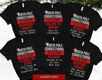 Matching Family Christmas Pajama Shirts, North Pole Correctional, Funny Group Christmas Pajamas, Holiday Tshirts, Xmas Pjs Adult Pyjama Tops il_794xN.5696126493_j1cf_1.jpg