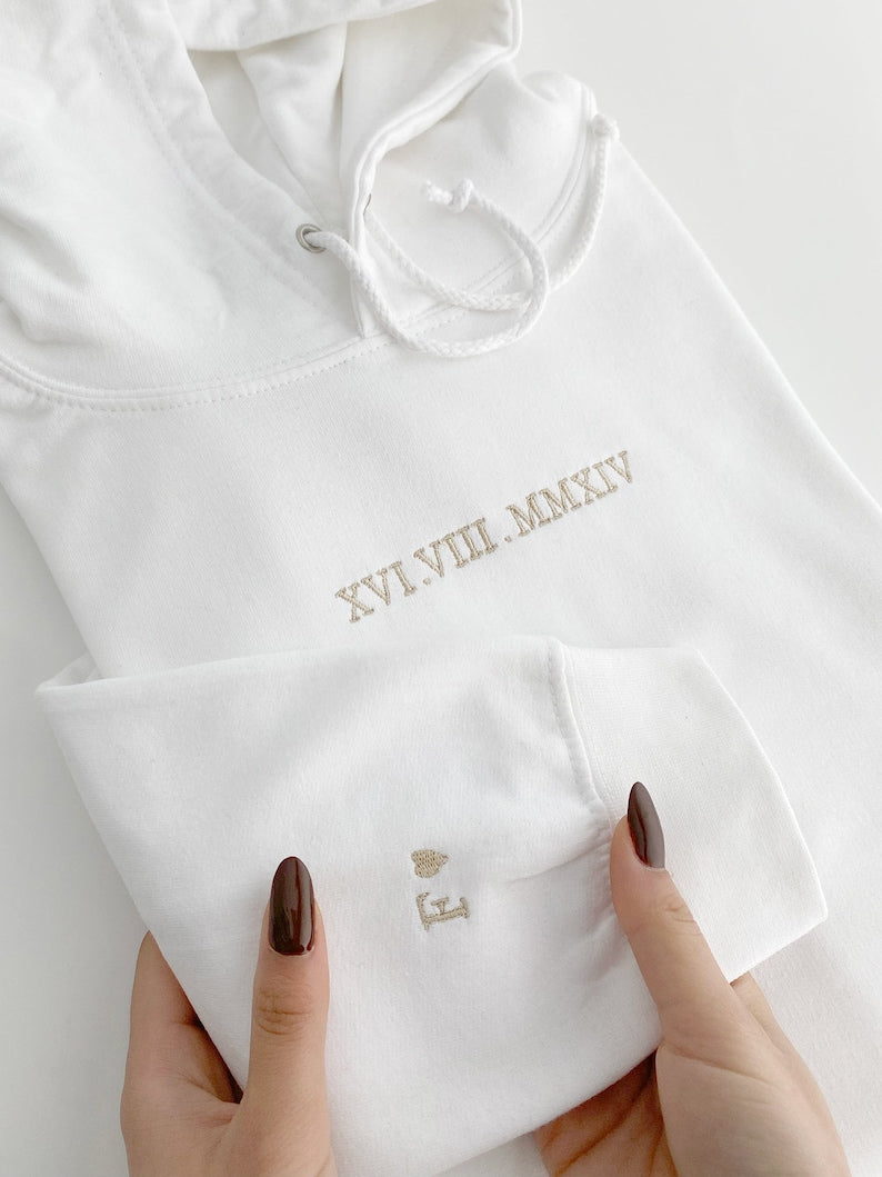 Customised embroidered Couple hoodie, Roman Numerals hoodie, Anniversary Date, Wedding Date, valentines Day Matching Couples Sweatshirt il_794xN.5705372265_q7yr.jpg
