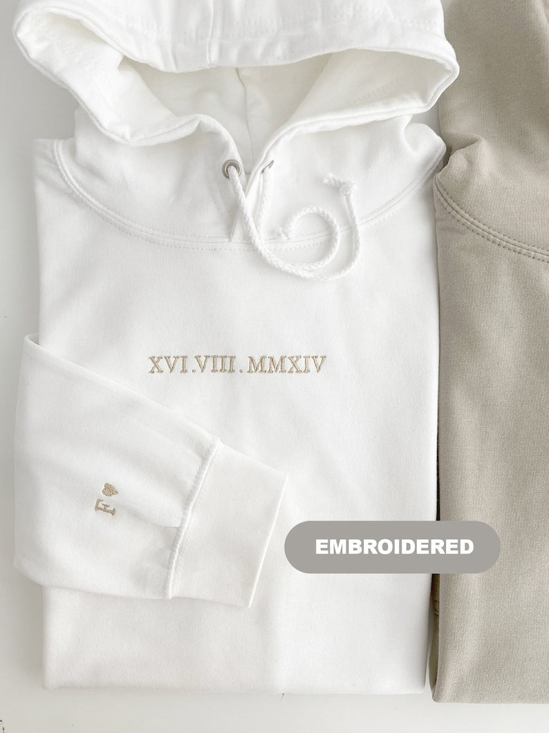 Customised embroidered Couple hoodie, Roman Numerals hoodie, Anniversary Date, Wedding Date, valentines Day Matching Couples Sweatshirt il_794xN.5705409573_pfb9.jpg