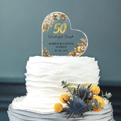 Personalized 50th Wedding Anniversary Cake Topper Heart Acrylic Plaque, Golden Anniversary Gifts, Gift For Parents, 50th Anniversary il_794xN.5715570350_bhbl.jpg