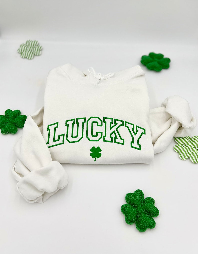Embroidered St. Patricks Day Sweatshirt-Hoodies, Lucky Unisex Crewneck, Shamrock-Irish Sweatshirt, St Pattys, Simple Holiday Sweater, Gift il_794xN.5729720376_q142.jpg