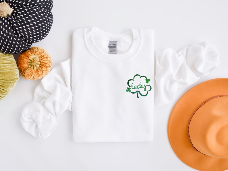Embroidered St Patricks Day Sweatshirt, Embroidered Lucky Sweatshirt, Embroidered Clover Shirt, Lucky Shirt, Embroidered St Patricks Day Tee il_794xN.5746968434_3t1h.jpg
